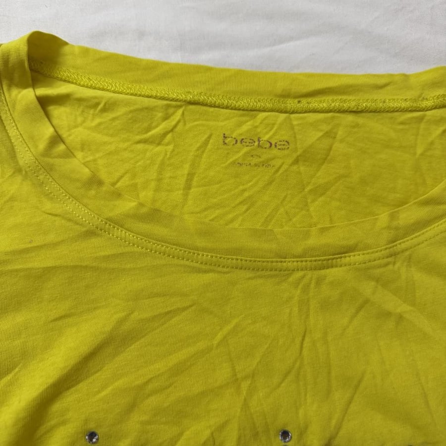 Bebe Yellow Rhinestone Logo Short Sleeve T-Shirt size Xs