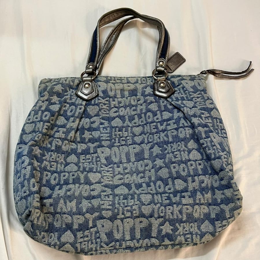 Coach Poppy Blue Denim Monogram Tote B