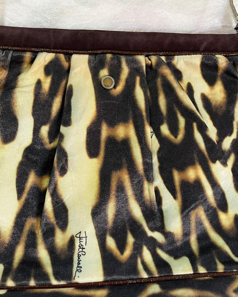Just Cavalli Animal Print Velvet Crossbody Bag with Chain Strap