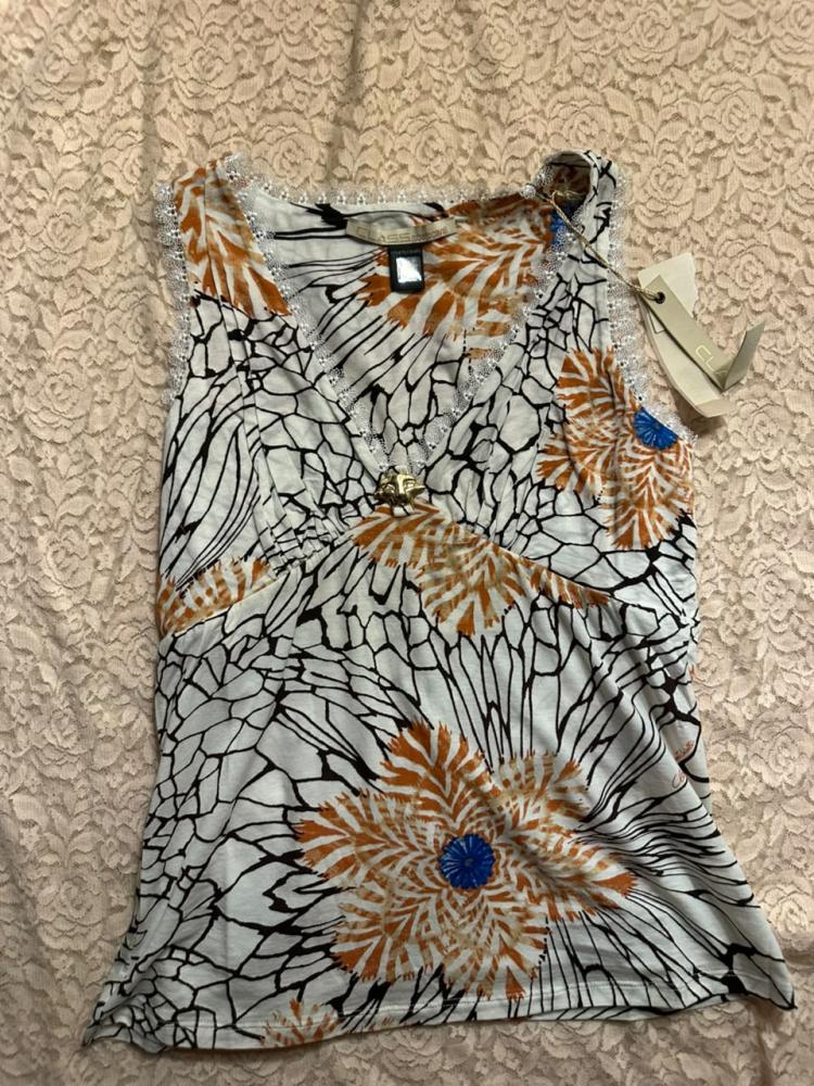Class Roberto Cavalli Floral Print Lace Trim Sleeveless Top - Size IT 44 / US 10