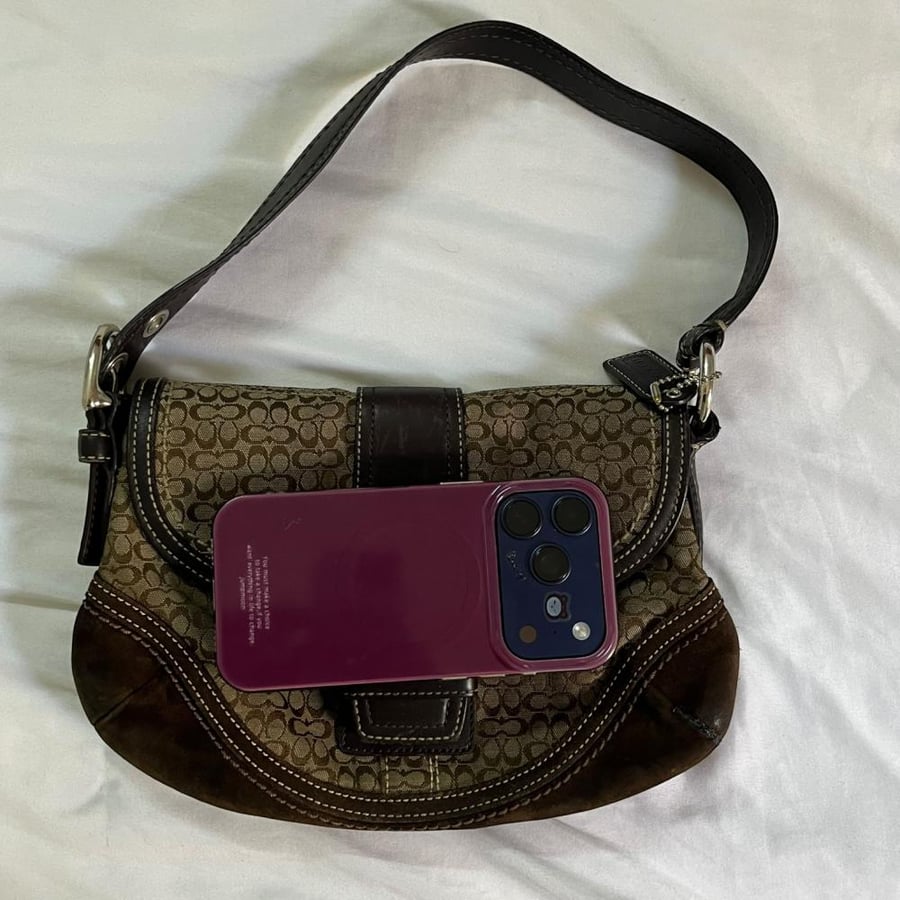 Coach Brown Signature Canvas Belted Shoulder Bag with Buckle Detail