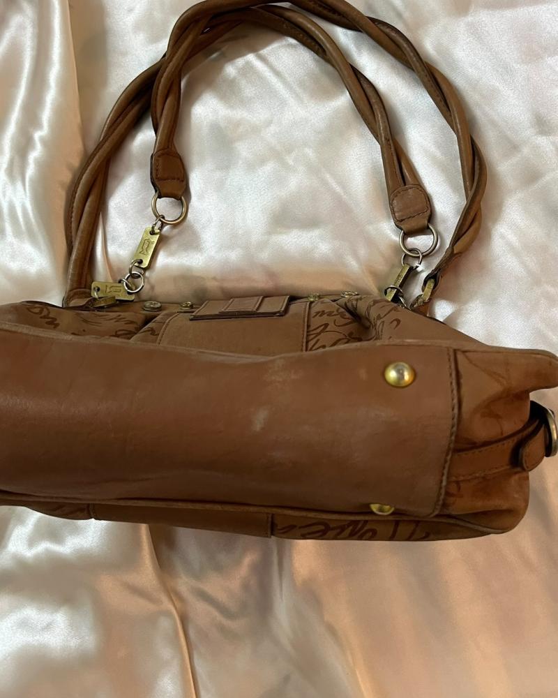 Galliano Tan / Light Brown Leather Graffiti Heart Lock Shoulder Ba