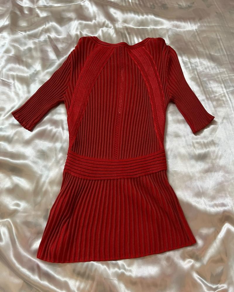 Just Cavalli Red Ribbed Knit Keyhole Top - Size L
