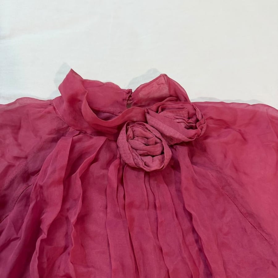 Phase Eight Magenta Silk High-Neck Rosette Top 100%silk- Size M-L