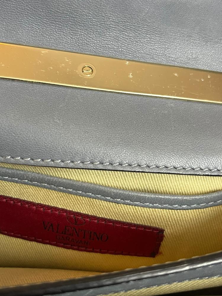 Valentino Grey Leather Chain Shoulder Bag with Gold Stud Detail