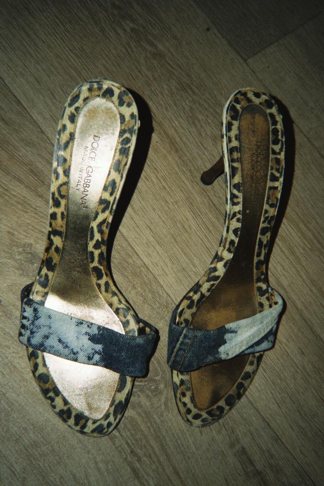 Dolce & Gabbana Denim & Leopard Print Kitten Heel Sandals size 39