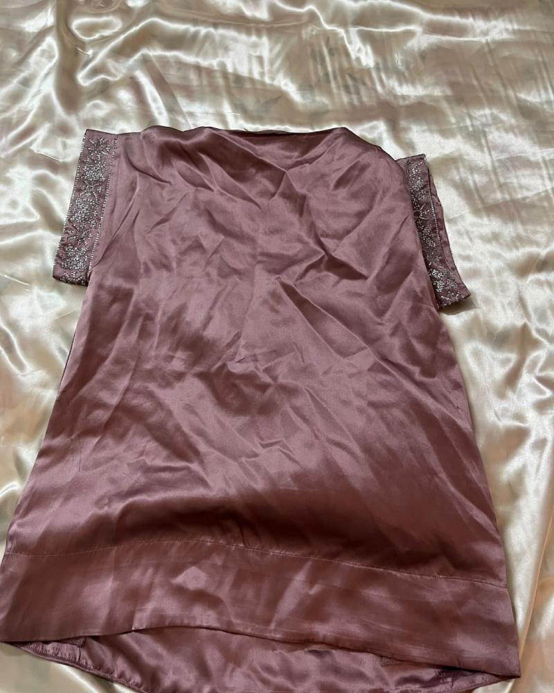 Virginie Castaway Dusty Pink Embellished Satin Top- real silk - Size M/L