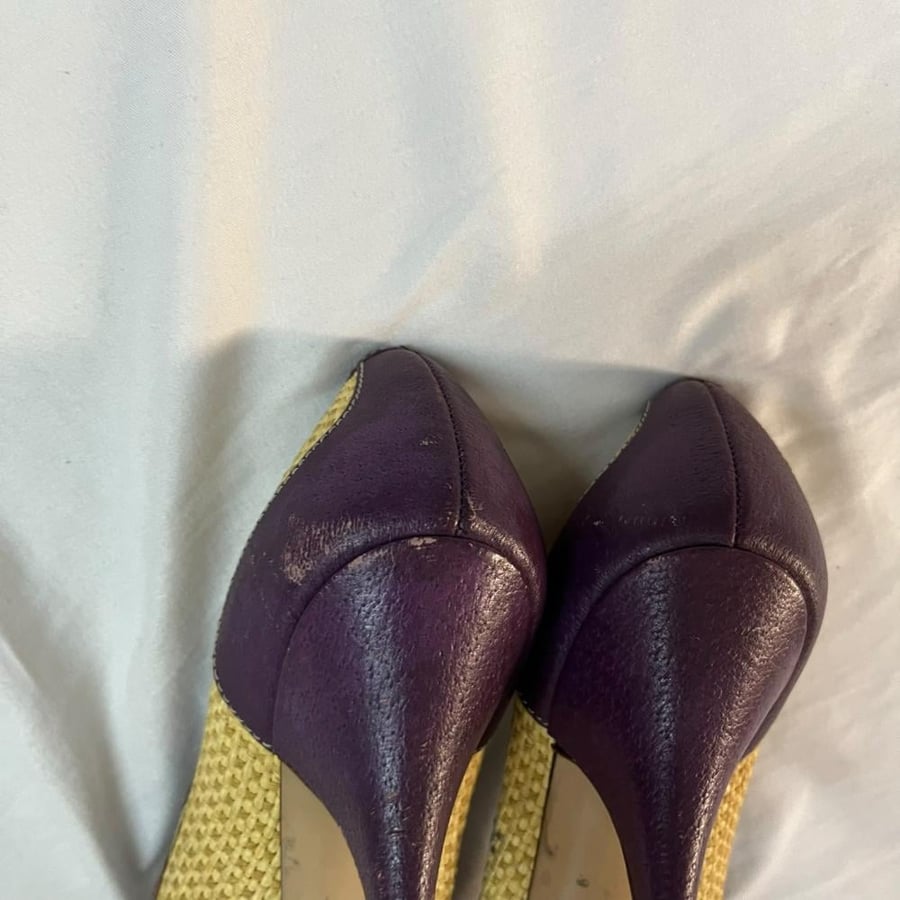 Prada Woven Straw and Purple Leather Pumps - Size 39