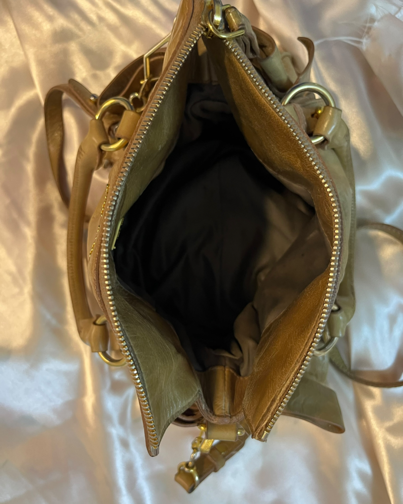 Miu Miu Tan / Camel Wrinkled Leather Top Handle Bow Satchel Bag