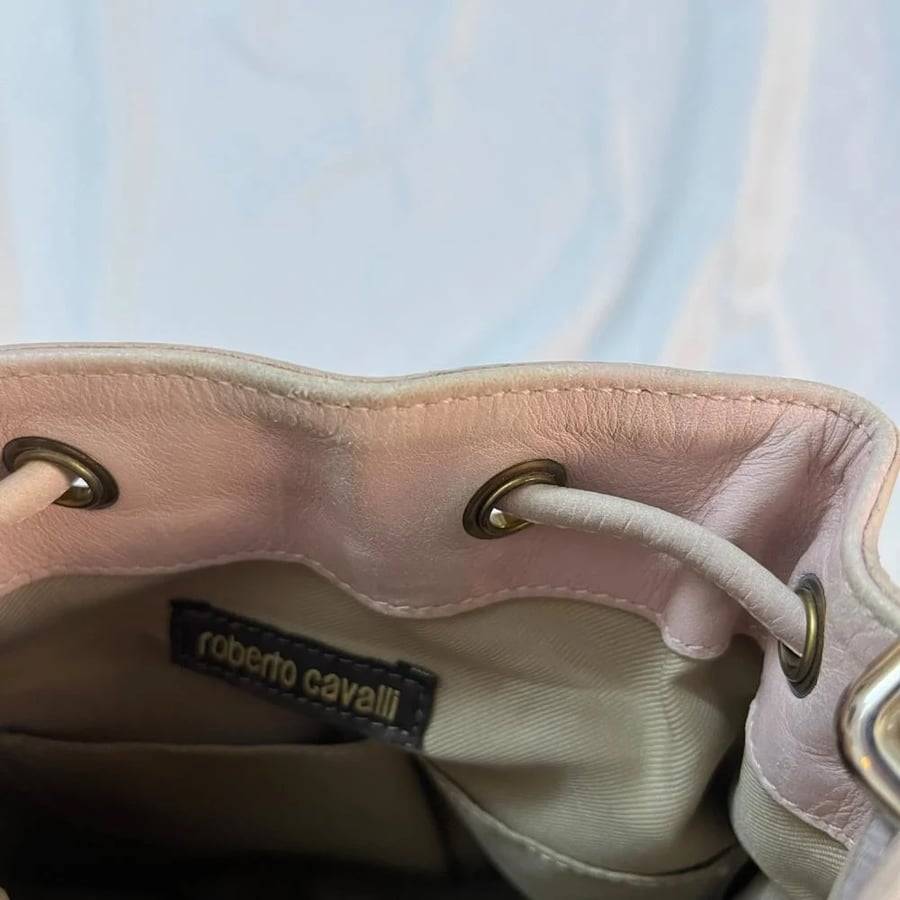 Roberto Cavalli Pink Leather Drawstring Bucket Bag