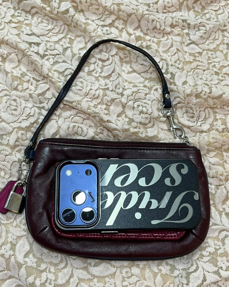 Coach Burgundy Leather Quilted Pocket Wristlet Wallet