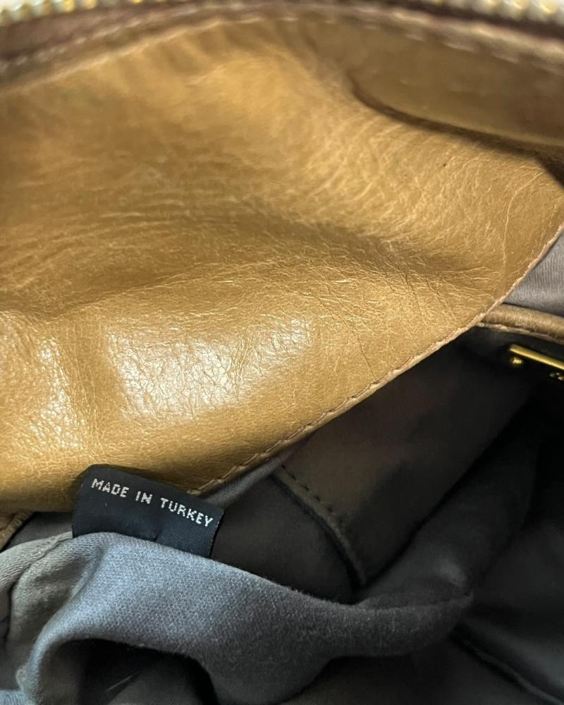 Miu Miu Tan / Camel Wrinkled Leather Top Handle Bow Satchel Bag