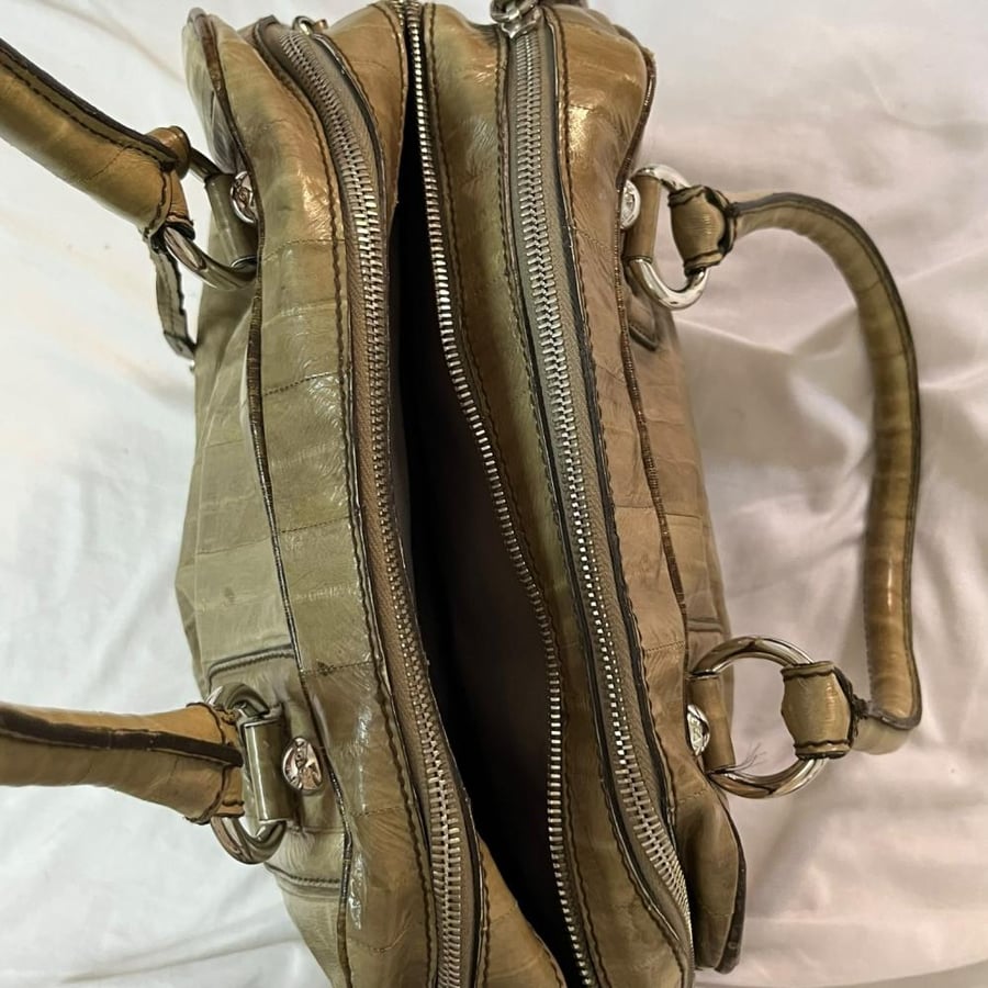 D&G Olive Green Eel Skin Leather Satchel Bag