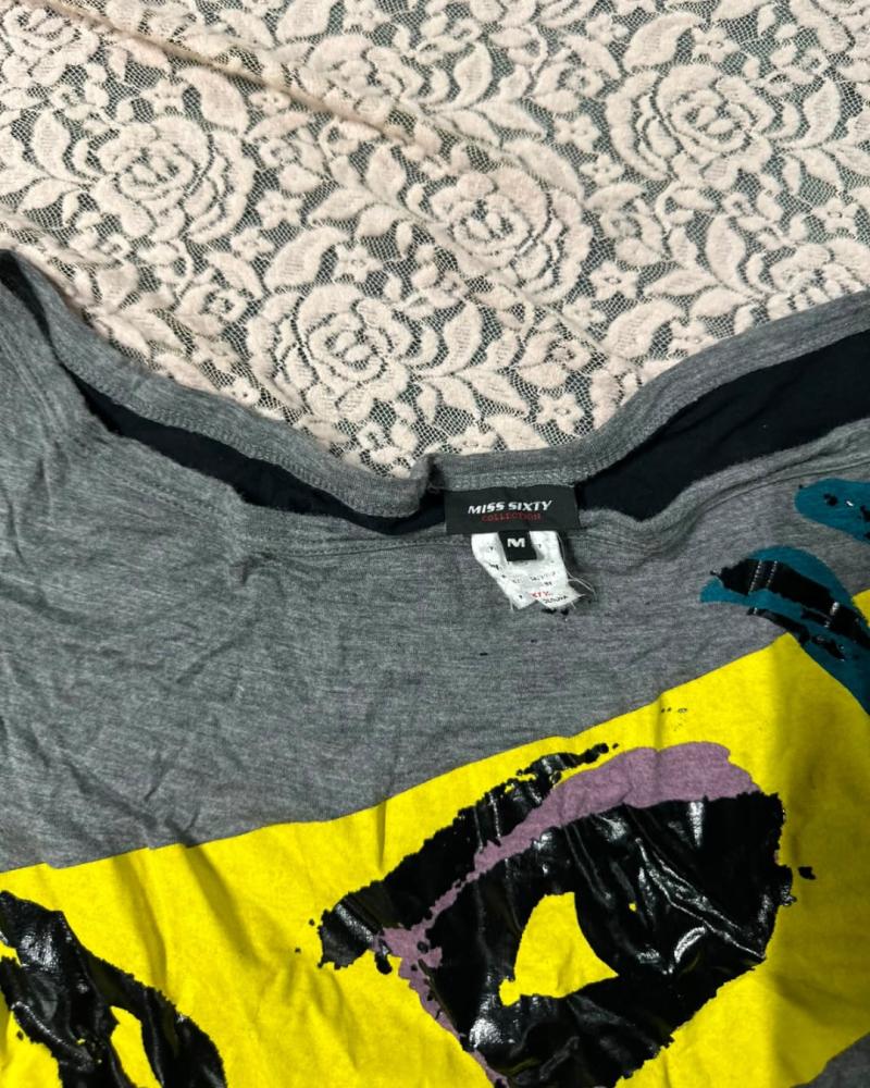 Miss Sixty Grey Graphic Print Cut-Out Sleeveless Top - Size M