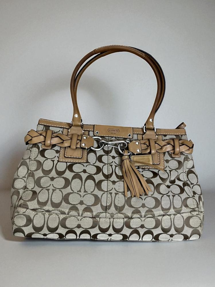 COACH C Signature Canvas Leather Hampton Shoulder Tote Bag A0932-F13065
