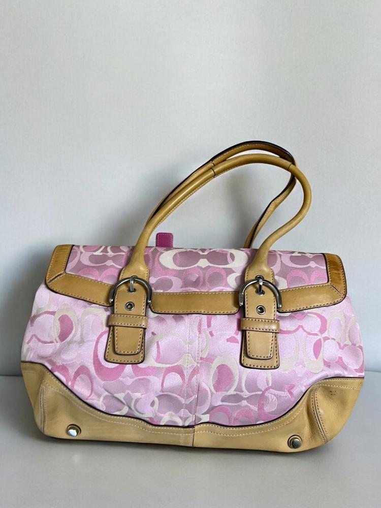 Coach Pink Signature Stripe Satchel