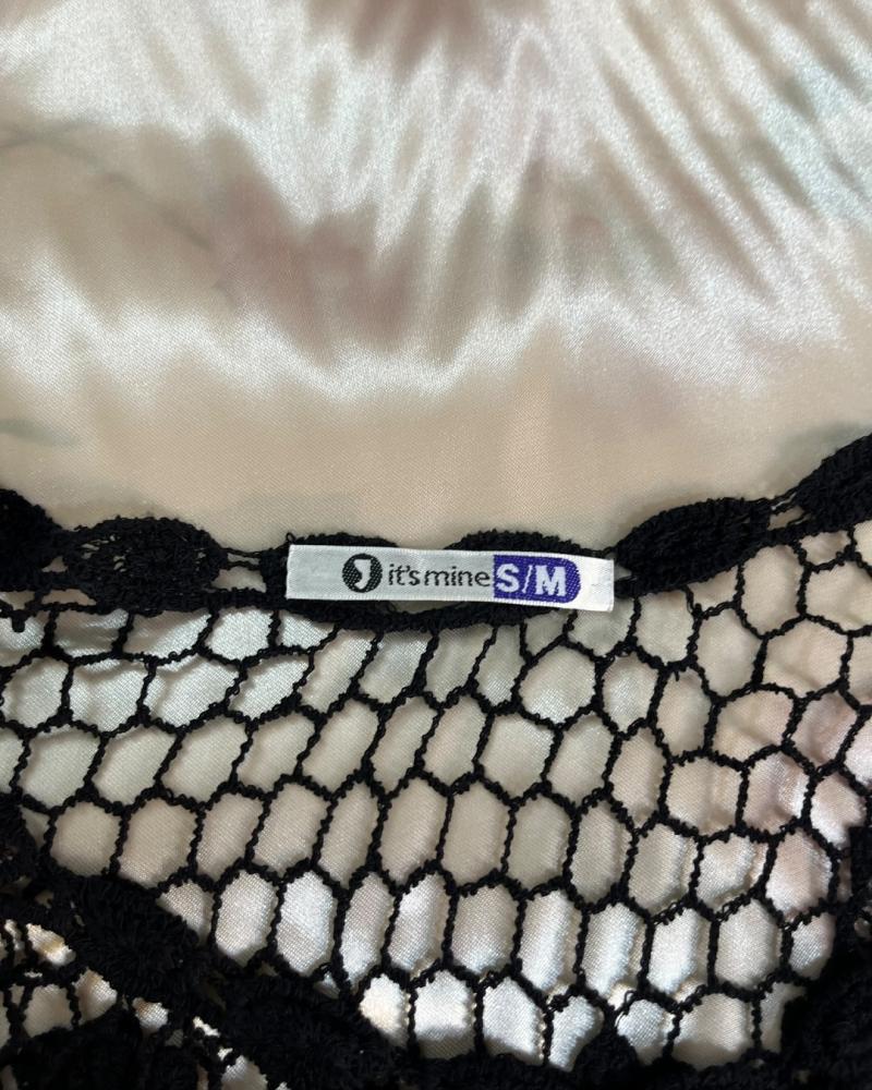 It's Mine Black Open-Knit Crochet Short-Sleeve Top - Size S/M