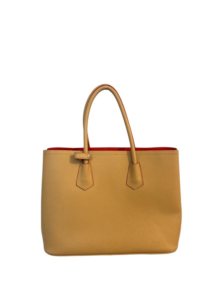 Prada Tan Saffiano Cuir Leather Medium Double Handle Tote