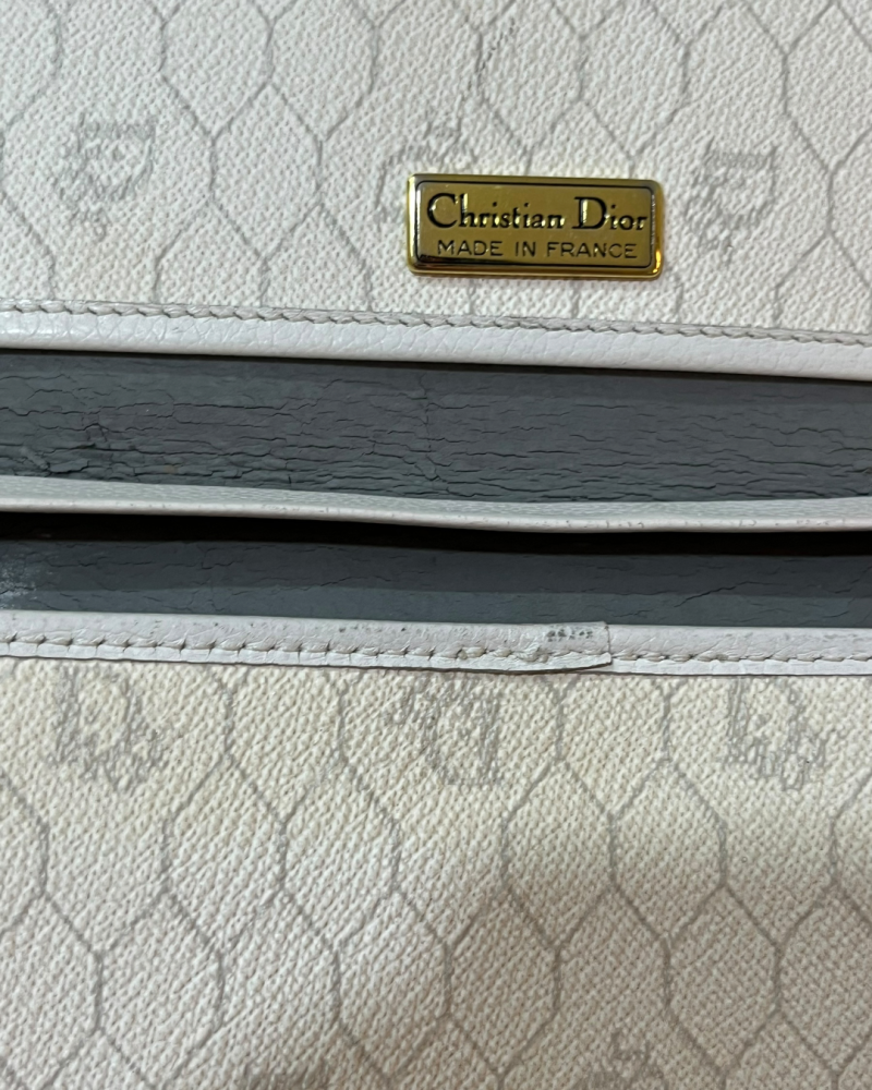 Vintage Dior White Honeycomb Monogram Chain Clutch Bag