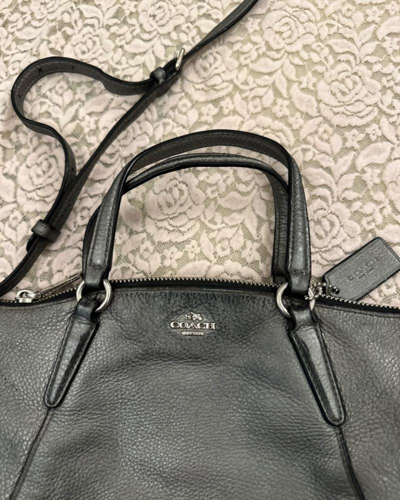 Coach Charcoal Grey Pebble Leather Crossbody Bag