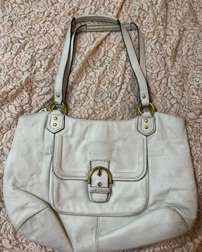 Coach Off-White Leather Buckled Shoulder Bag