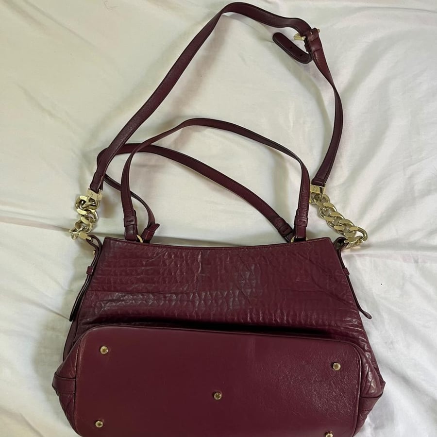 Etienne Aigner Burgundy Crocodile Print Leather Shoulder Bag