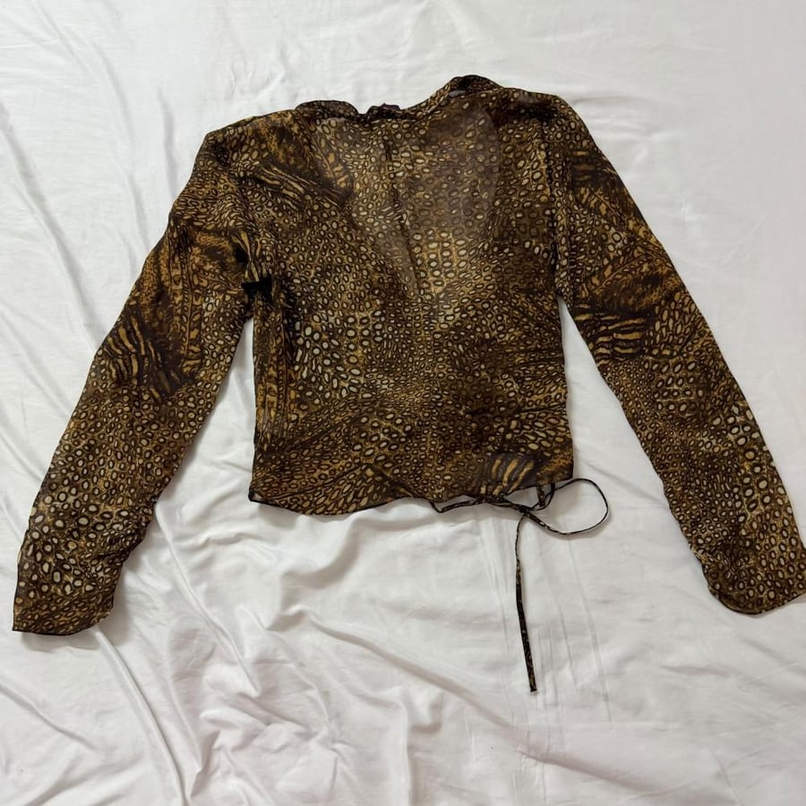 Kenzo Brown Animal Print Silk Wrap Top - Size 44