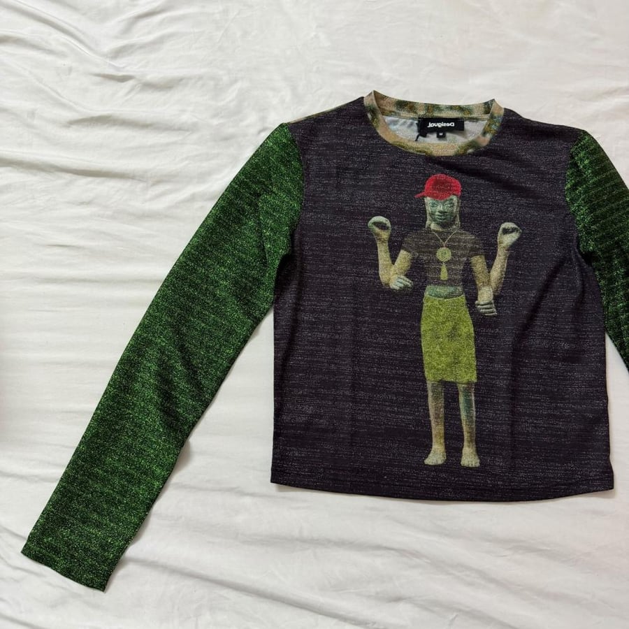 Desigual Graphic Print Long Sleeve Metallic Mesh top size m