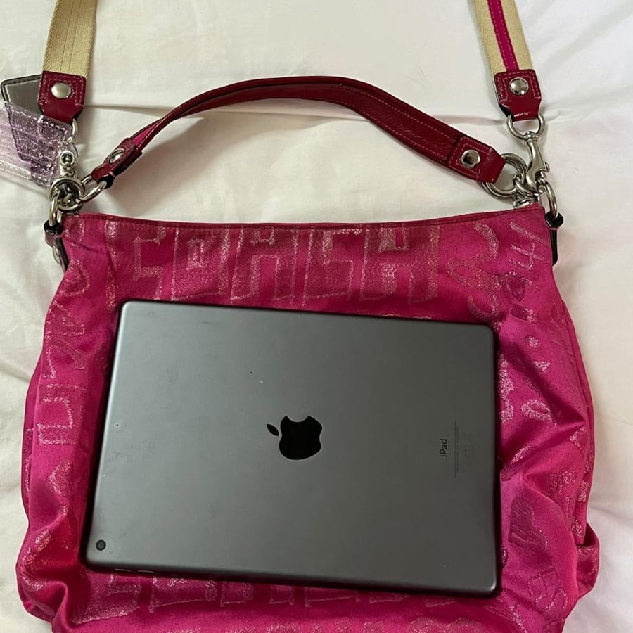 Coach Poppy Pink Glitter Signature Canvas Shoulder Bag