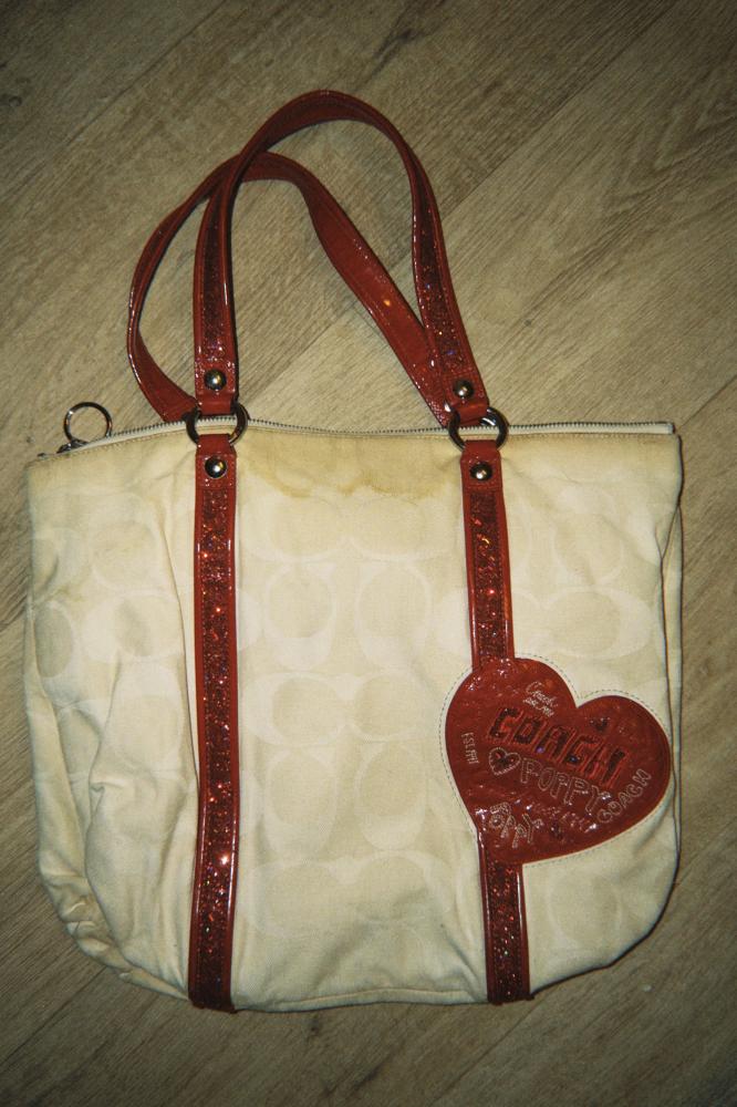 Coach Poppy Off-White Signature Canvas Heart Tote Bag