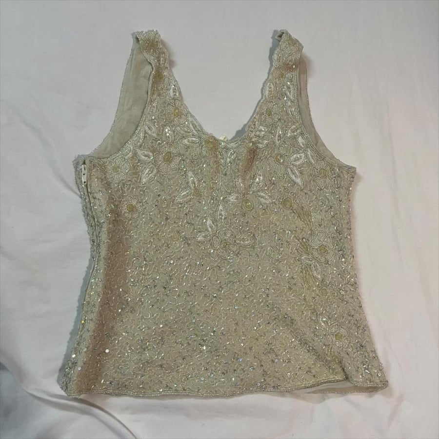 Aftershock Cream Beaded & Sequined Sleeveless top- size M