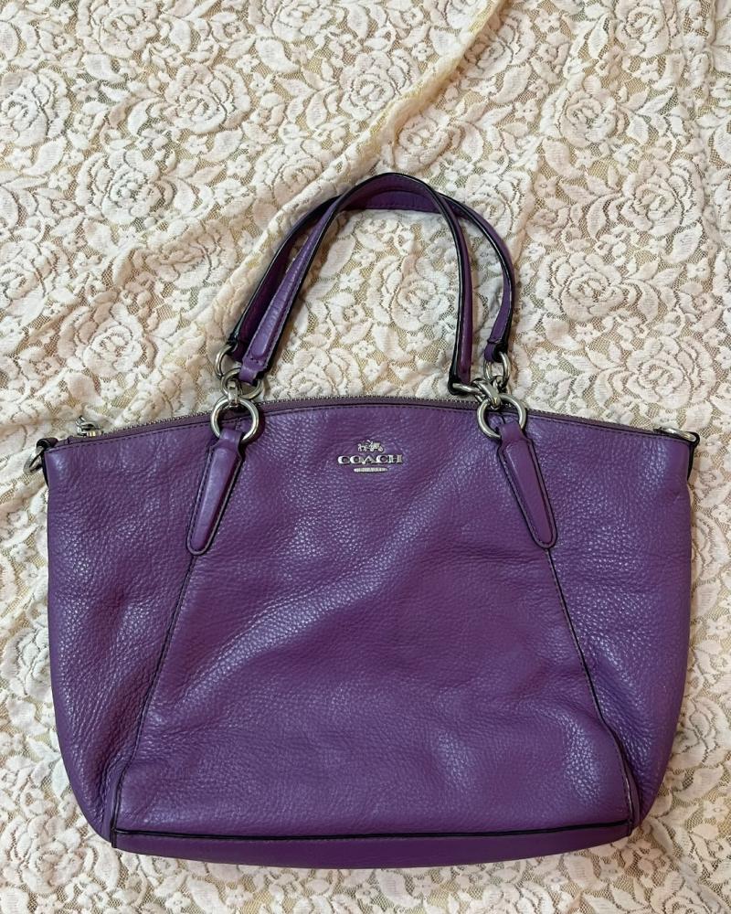 Coach Purple Textured Leather Tote Bag