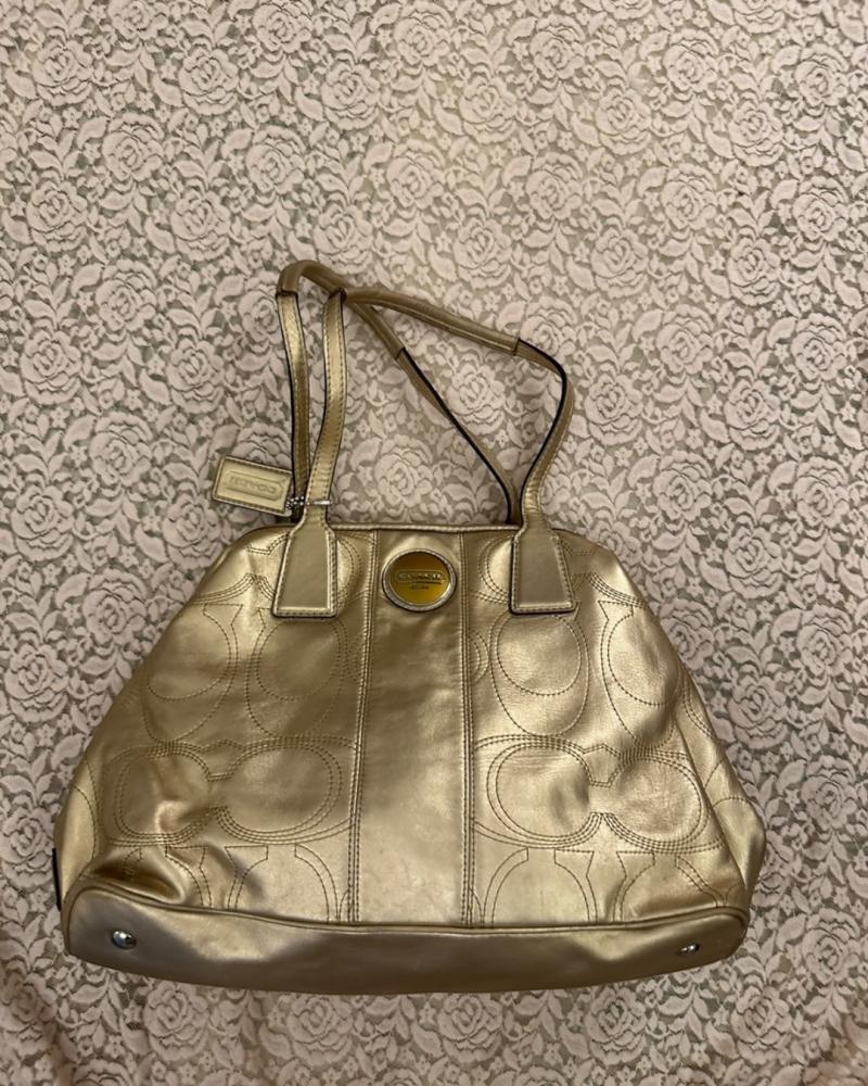 Coach Gold Monogram Leather Tote Bag