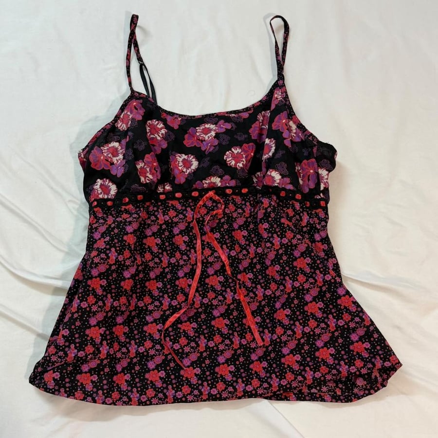 La Vie en Rose Black Floral Print Cami Top - Size L