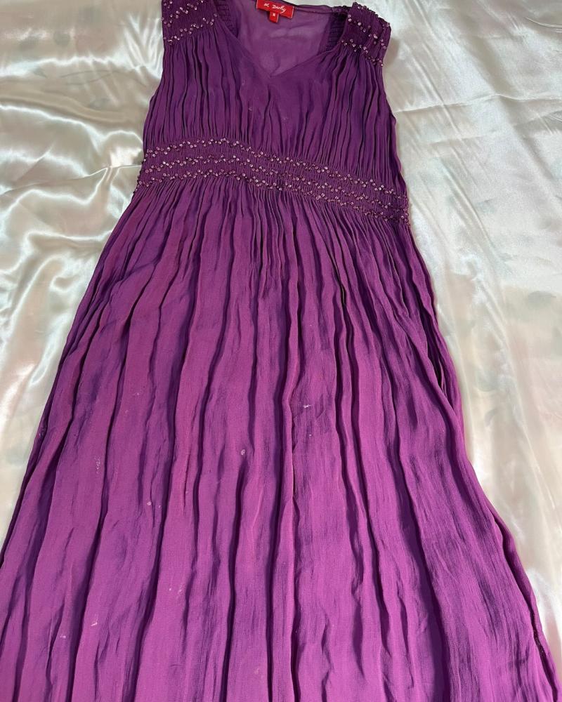 Derhy Purple Beaded Pleated Maxi Dress - Size M
