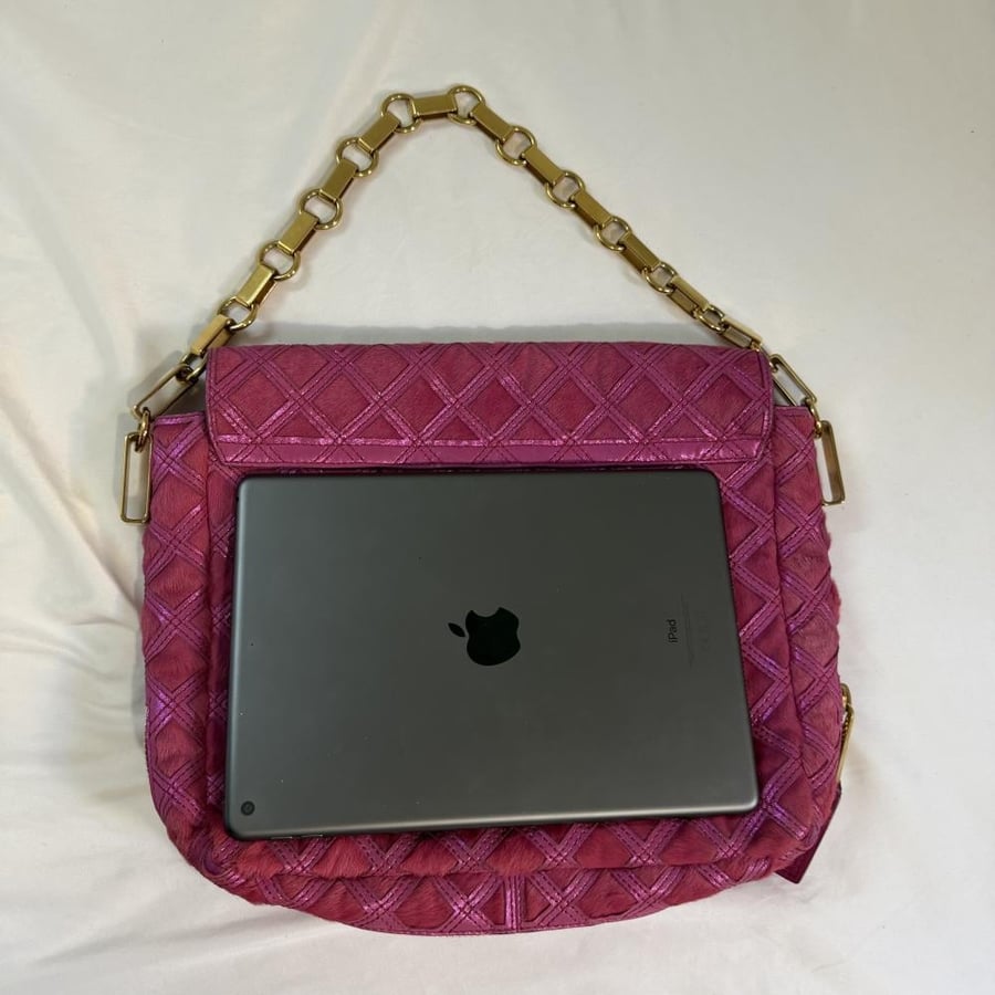 Marc Jacobs Fuchsia Pink Quilted Suede Chain Shoulder Bag