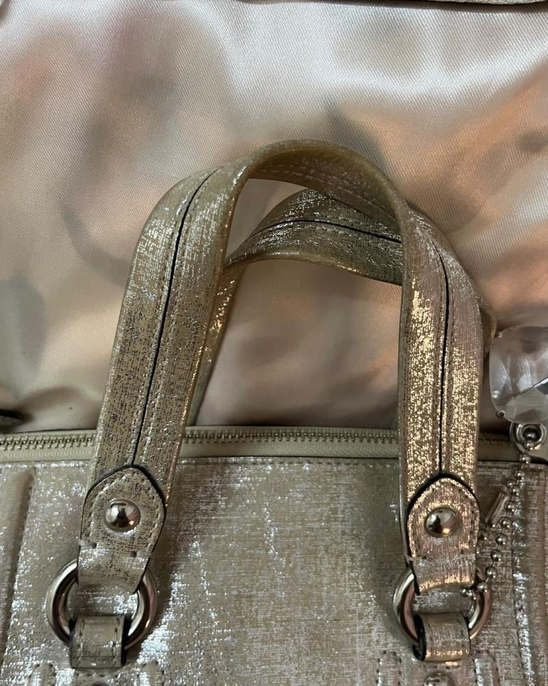 Coach Metallic Gold Shoulder Bag with Chain and Leather Strap