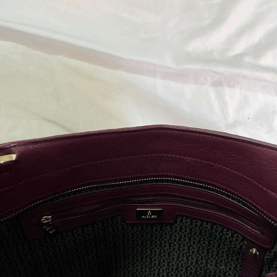 Etienne Aigner Burgundy Crocodile Print Leather Shoulder Bag