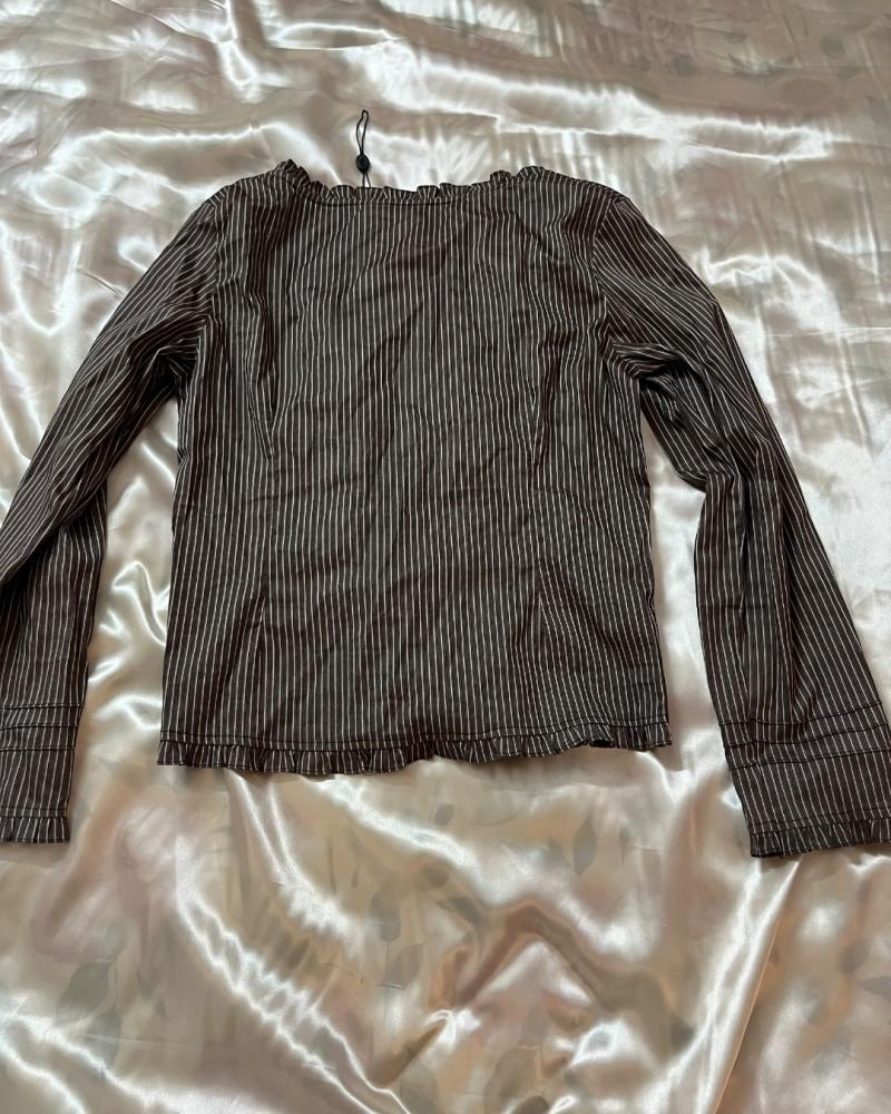 Balkess Fashion Brown Pinstripe Ruffled Cardigan / Top - Size 5