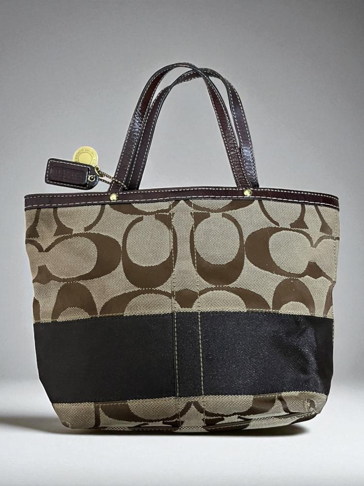 COACH Signature 10123 Tote Bag handbag Brown Beige GoldHardware canvas/leather
