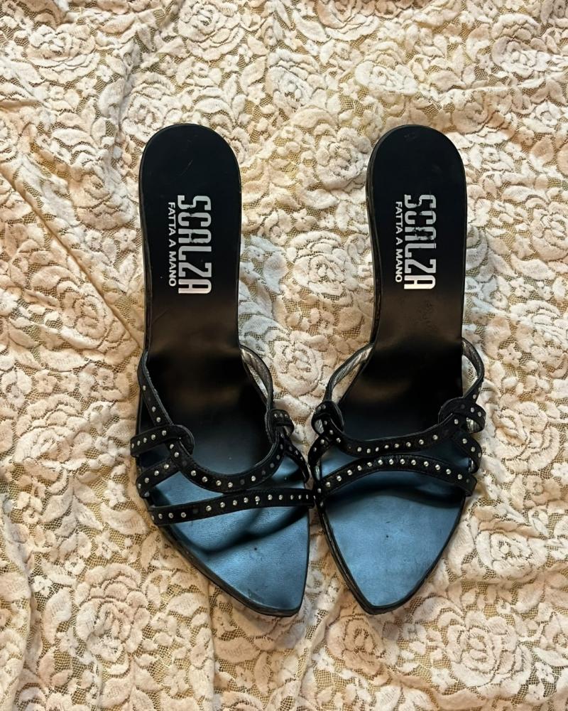 Scalza Black Studded High-Heel Mules - size 38