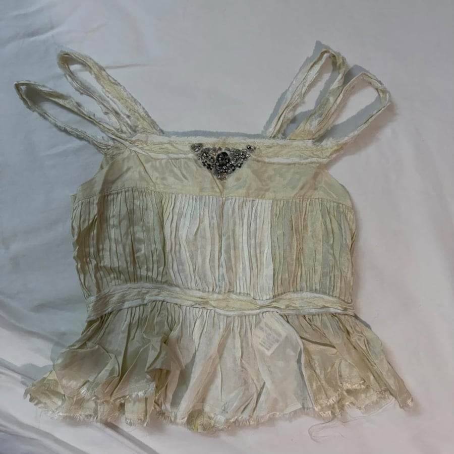I Pinco Pallino Ivory Pleated Beaded Silk Cami - Size 10