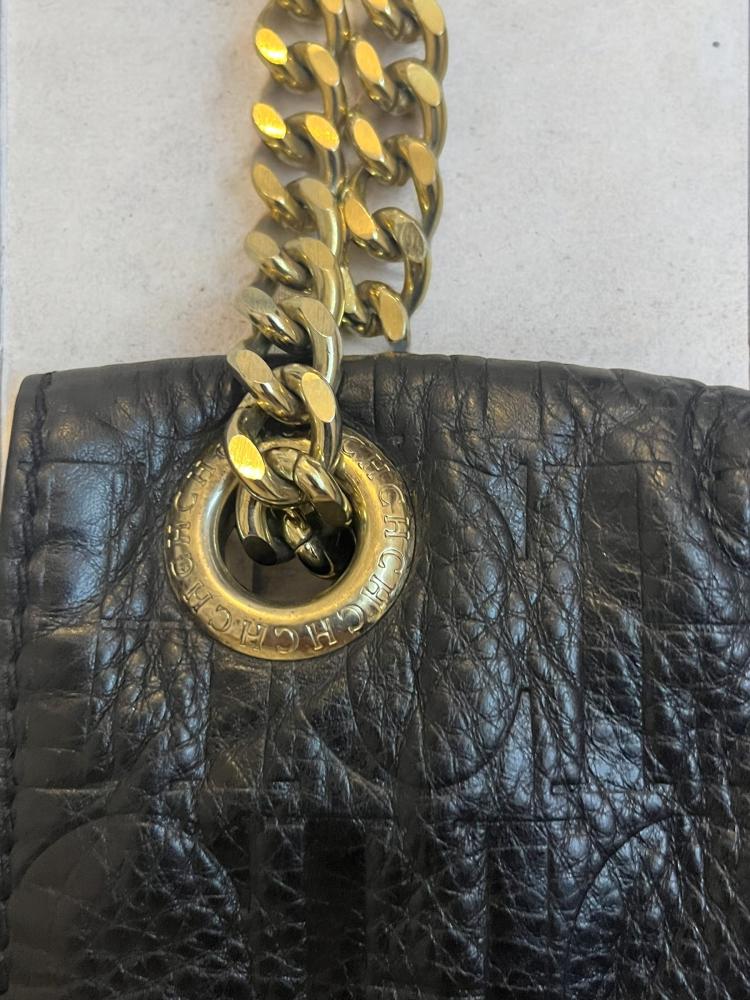 Carolina Herrera Black Monogram Leather Small Audrey Shoulder Bag