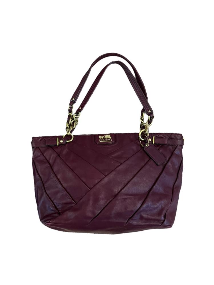 Coach Madison Diagonal Pleated Patent Leather Shoulder Handbag Punch burgundy