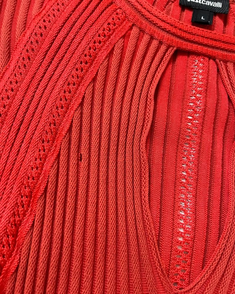 Just Cavalli Red Ribbed Knit Keyhole Top - Size L
