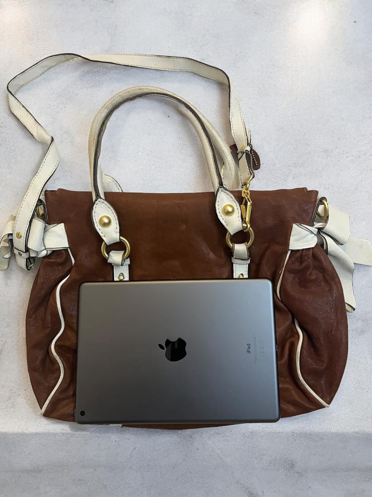 MIU MIU Cognac Vitello Lux Leather Bow Top Handle Bag