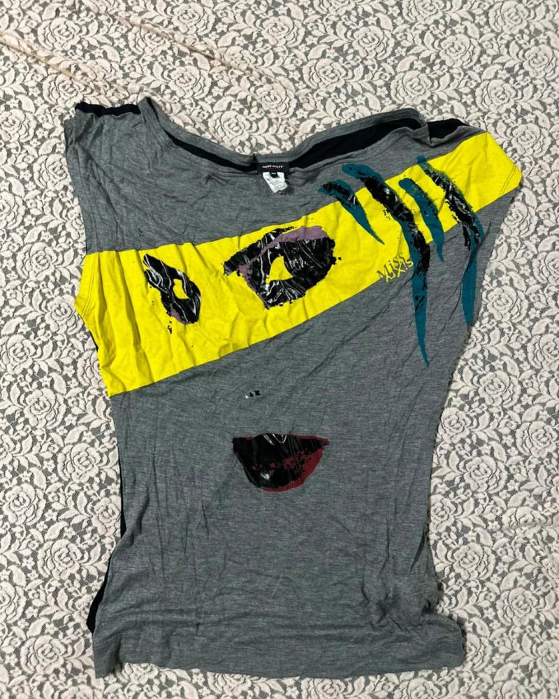Miss Sixty Grey Graphic Print Cut-Out Sleeveless Top - Size M