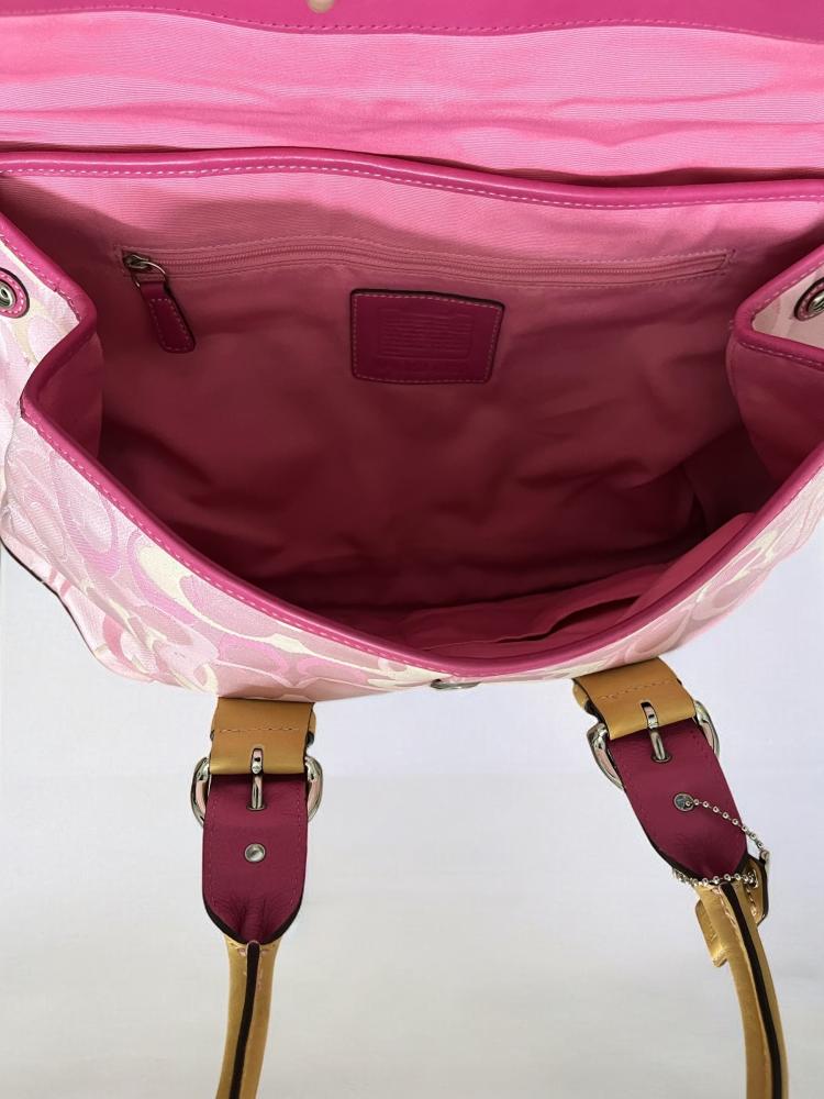 Coach Pink Signature Stripe Satchel