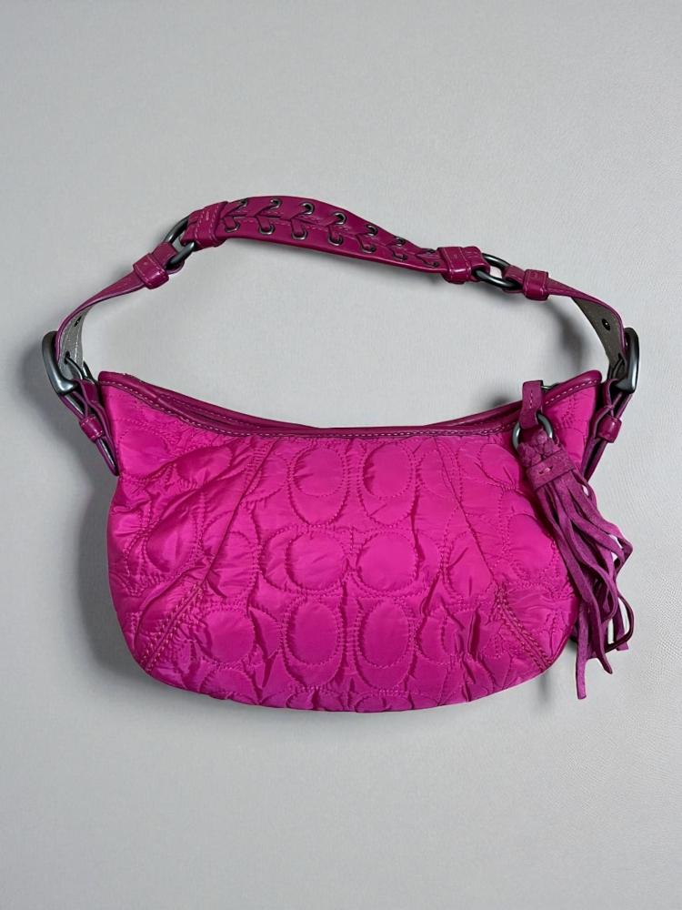 Vintage Coach Soho 6791 Pink Signature Quilted Logo Bag Leather Braided Strap Y2K