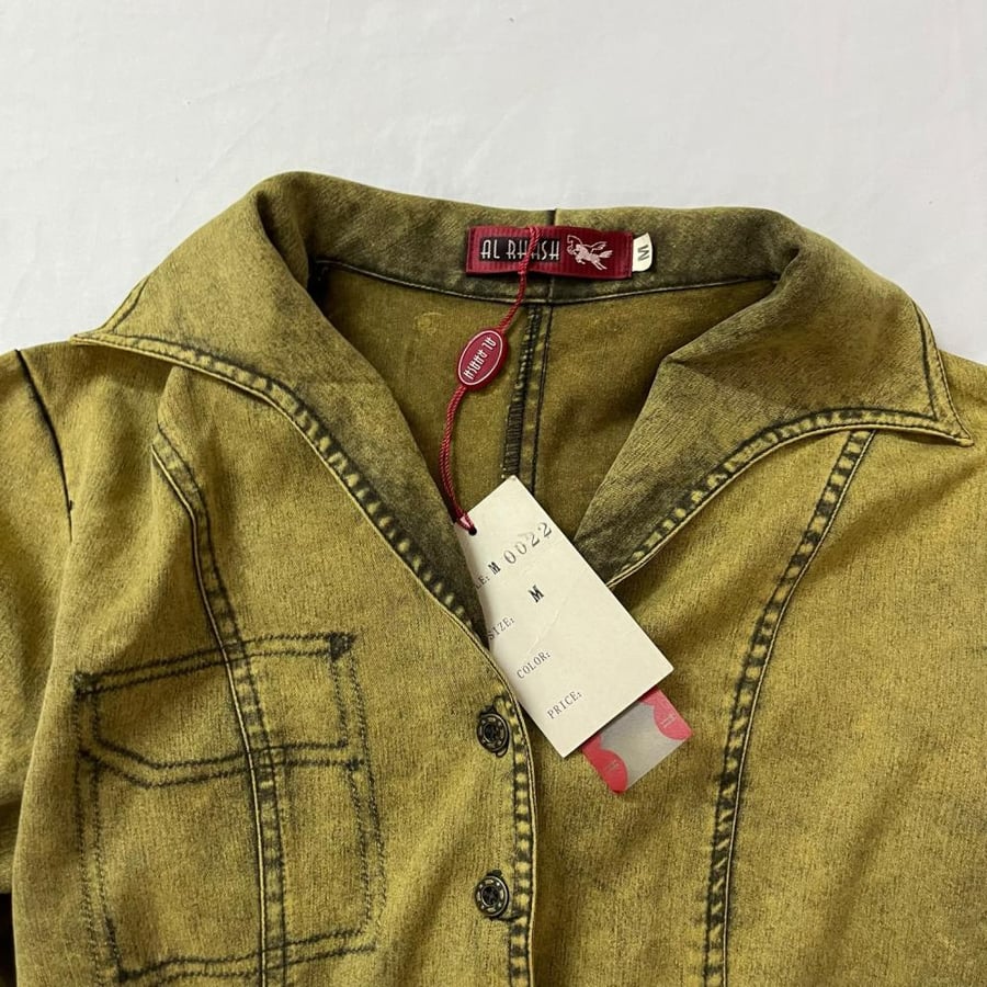 Al Rahash Olive Wash Distressed Long-Sleeve Shirt - Size M